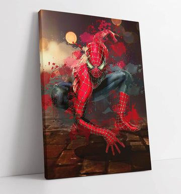 CANVAS WALL PRINT ARTWORK SPIDERMAN SPLASH ART MOVIE MARVEL KIDS BEDROOM (18in x 12in / 45cm x 30cm)