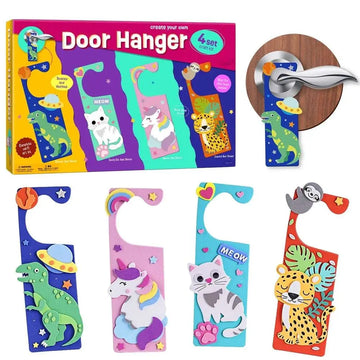 Animals Door Hangers Craft Kits - 4 Set DIY Foam Door Knob Hanger Kit for Kids