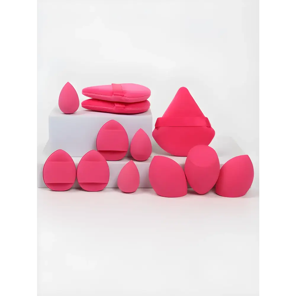 12-Piece All-Purpose Makeup Sponge Set Made of 3 Loose Powder Puffs - Rose Red - Other