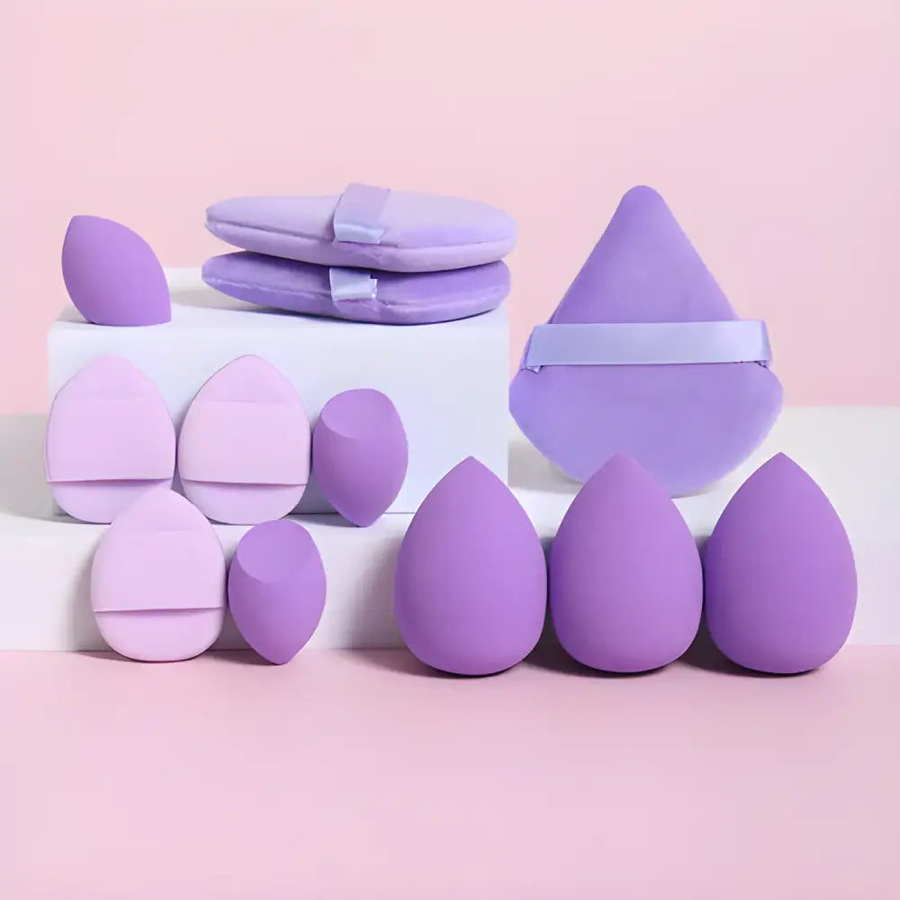 12-Piece All-Purpose Makeup Sponge Set Made of 3 Loose Powder Puffs - Purple - Other