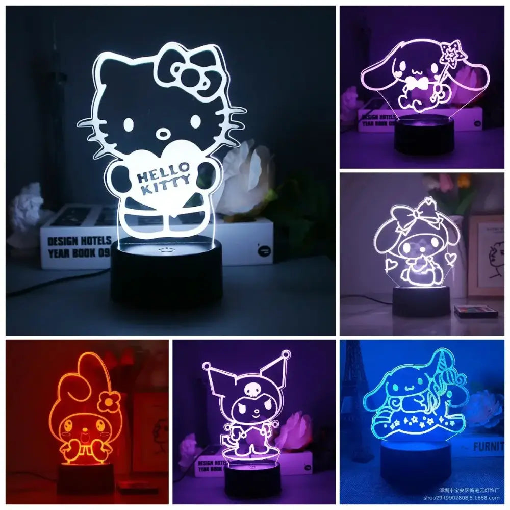 16 Colors Creative Sanrioed Hello Kitty Kuromi Cinnamoroll Figure 3D Night Light Girl Kawaii Atmosphere Light