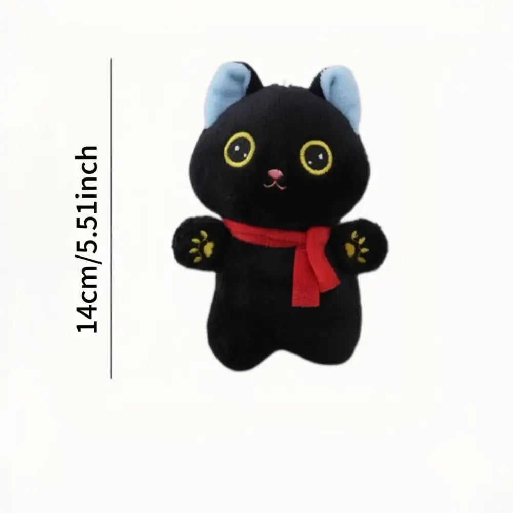 Black Cat Plush with Red Scarf - Durable Kitten Chewing Plaything for Small Breeds