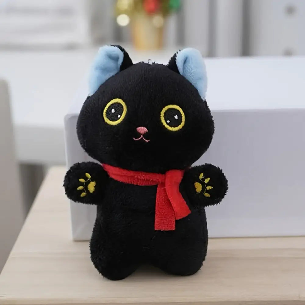 Black Cat Plush with Red Scarf - Durable Kitten Chewing Plaything for Small Breeds