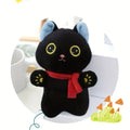 Black cat-shaped plush toy with blue ears and red scarf, perfect for kitten chewing plaything