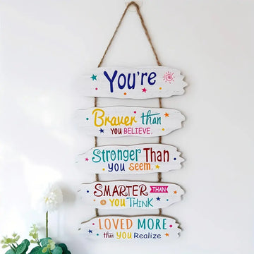 1pc Wooden Inspirational Hanging Festive Decor For Home & Gift 3D Wall Art With Rope For Room & Holiday Inspirational