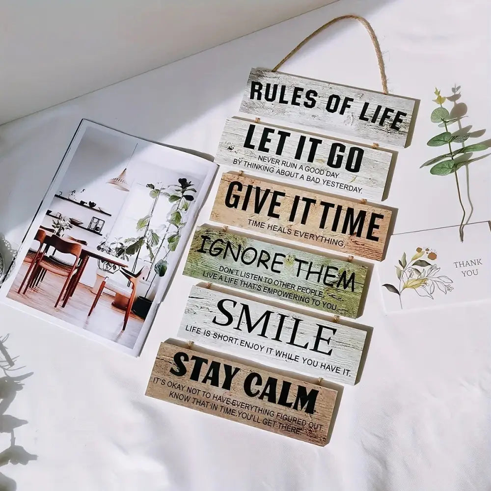 1pc Wooden Inspirational Hanging Festive Decor For Home & Gift 3D Wall Art With Rope For Room & Holiday Inspirational