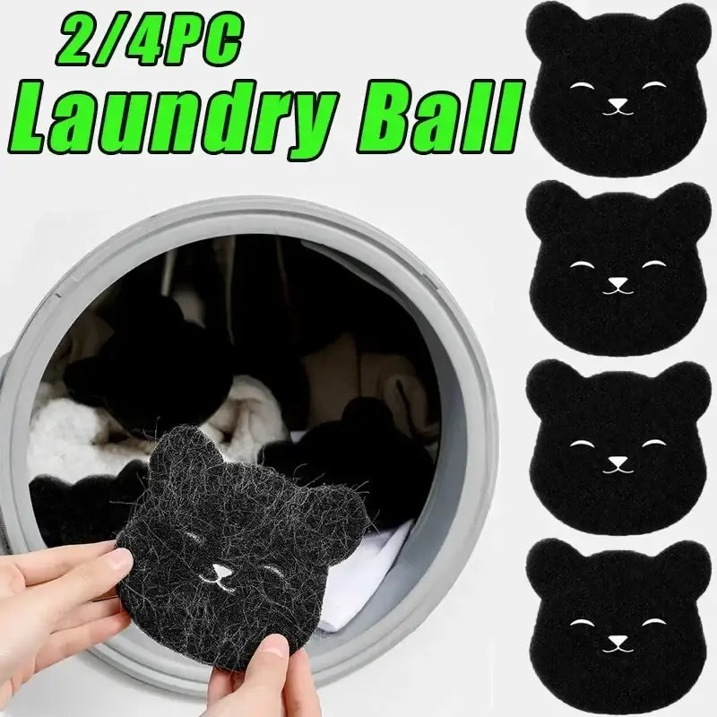 Black bear-shaped laundry balls for effective pet hair removal in washing machines