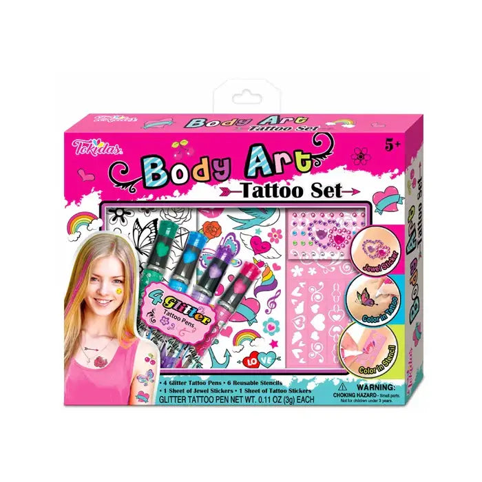 2024 Kids Makeup Set with Body Art Tattoo, Tattoo Pen, and Stencil Gem Stickers