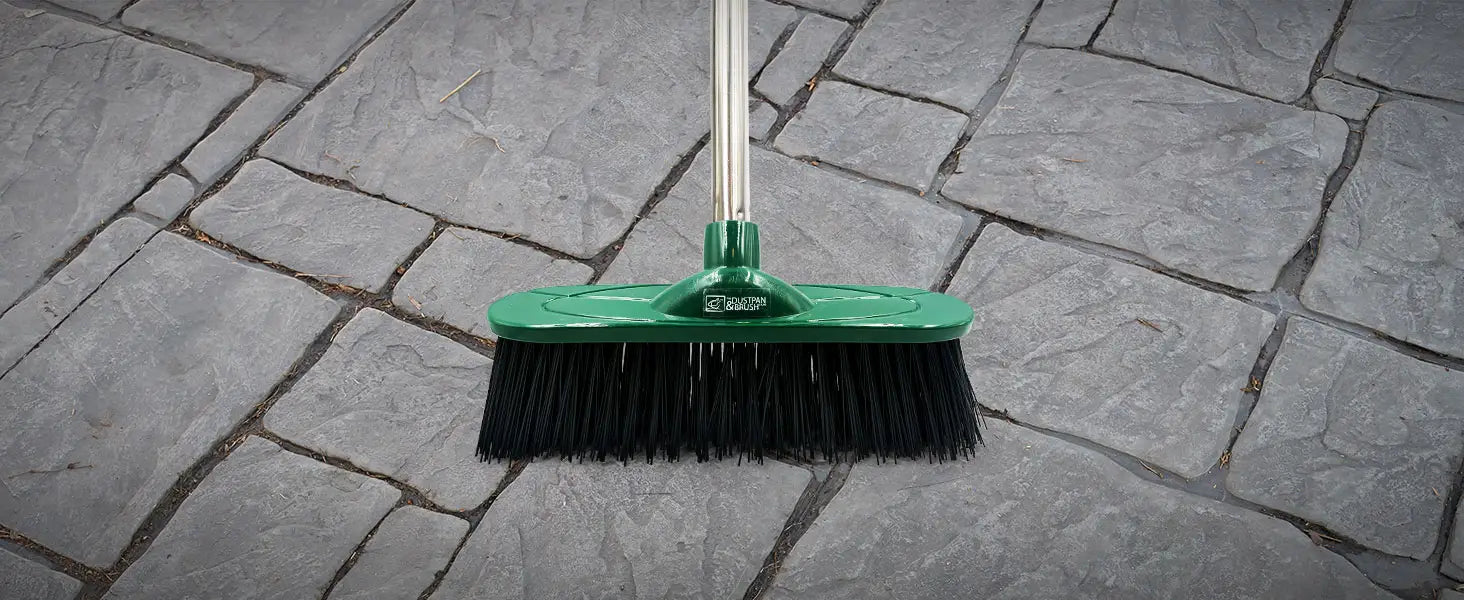 Yard Broom Outdoor Heavy Duty 10” Synthetic Hard Bristle Brush Head and 4-Sections Stainless Steel Handle Stiff