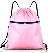 Drawstring Bag String Gym Sack Drawstring Sports Bag Swim Men Women Sack Outside Pocket Zipper PE...