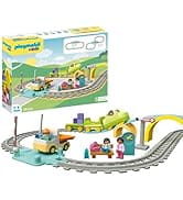 Playmobil 1.2.3 71593 Large Railway, Versatile Train Set with Wagons, Barriers and Station Clock...