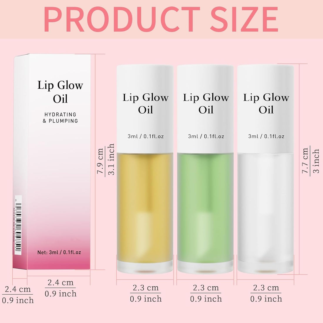 3-Pack Lip Glow Oil - Moisturizing & Plumping Lip Balm - Honey, Green Apple, Coconut Flavors - Non-Sticky, Long-Lasting Hydration