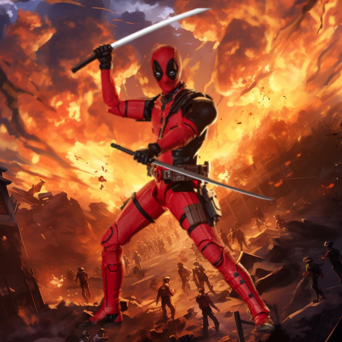 Deadpool wielding swords in HiPlay ZD Toys Movie Edition collectible action figure set