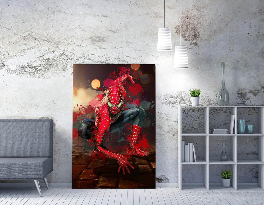 CANVAS WALL PRINT ARTWORK SPIDERMAN SPLASH ART MOVIE MARVEL KIDS BEDROOM (18in x 12in / 45cm x 30cm)