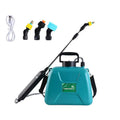 Teal automatic electric sprayer with wand and nozzle for gardening and plant care