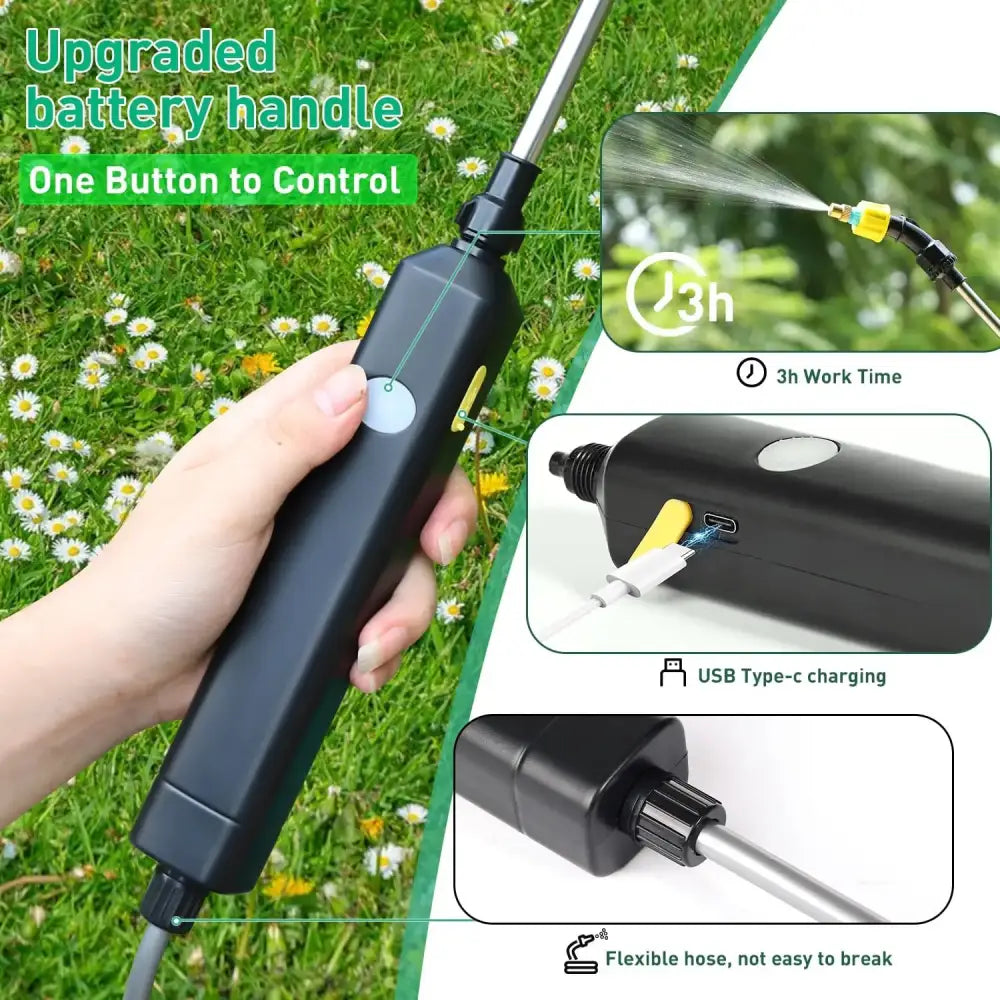 Blue 8L Automatic Electric Sprayer with accessories for garden plant care and watering