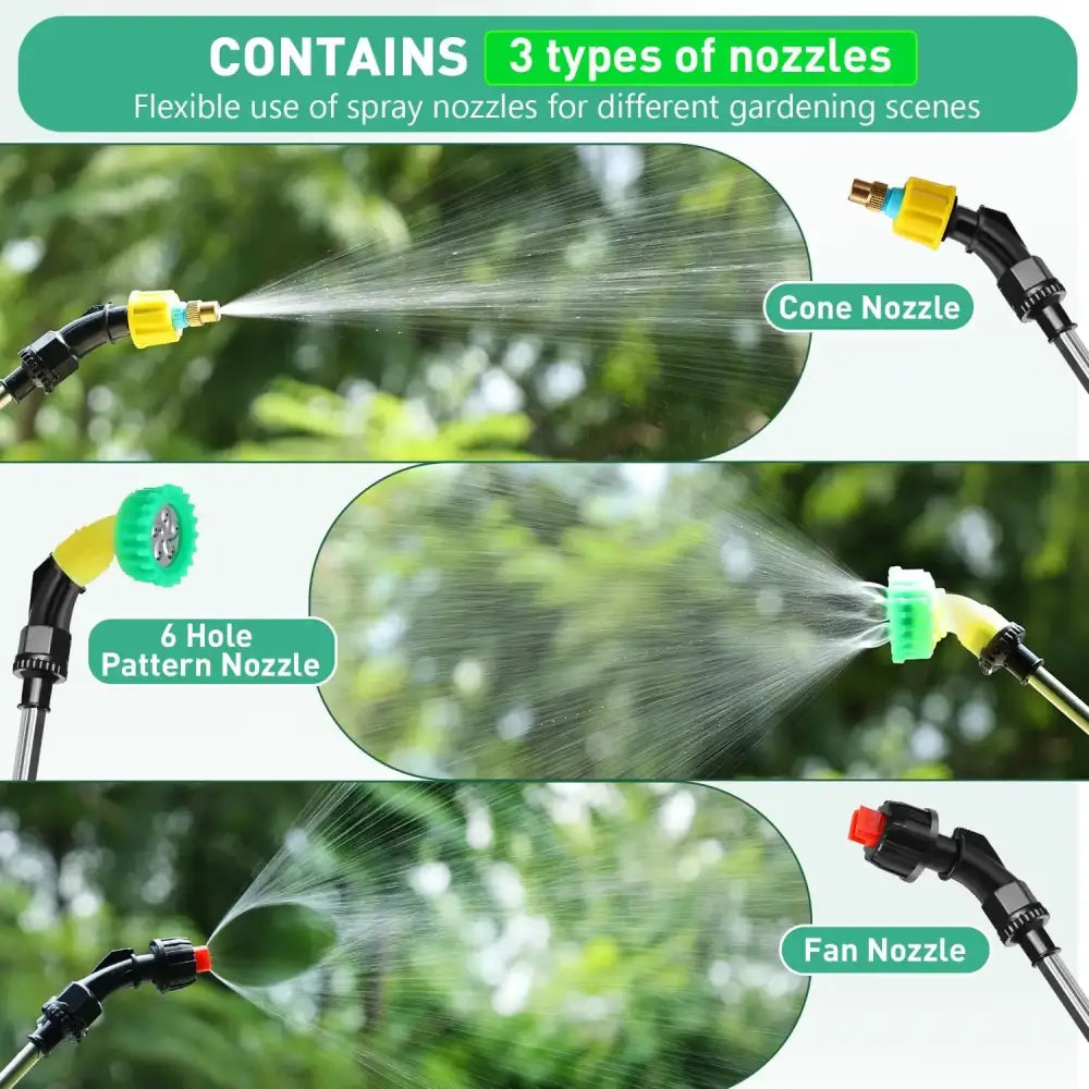 Gardening sprayer with three nozzle types for 8L Automatic Electric Sprayer Garden use