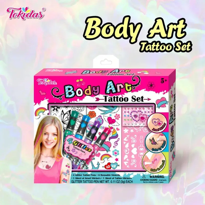 2024 Kids Makeup Set Body Art Tattoo Set Tattoo Pen Tattoo Stencil Gem Stickers Set Kids Toys