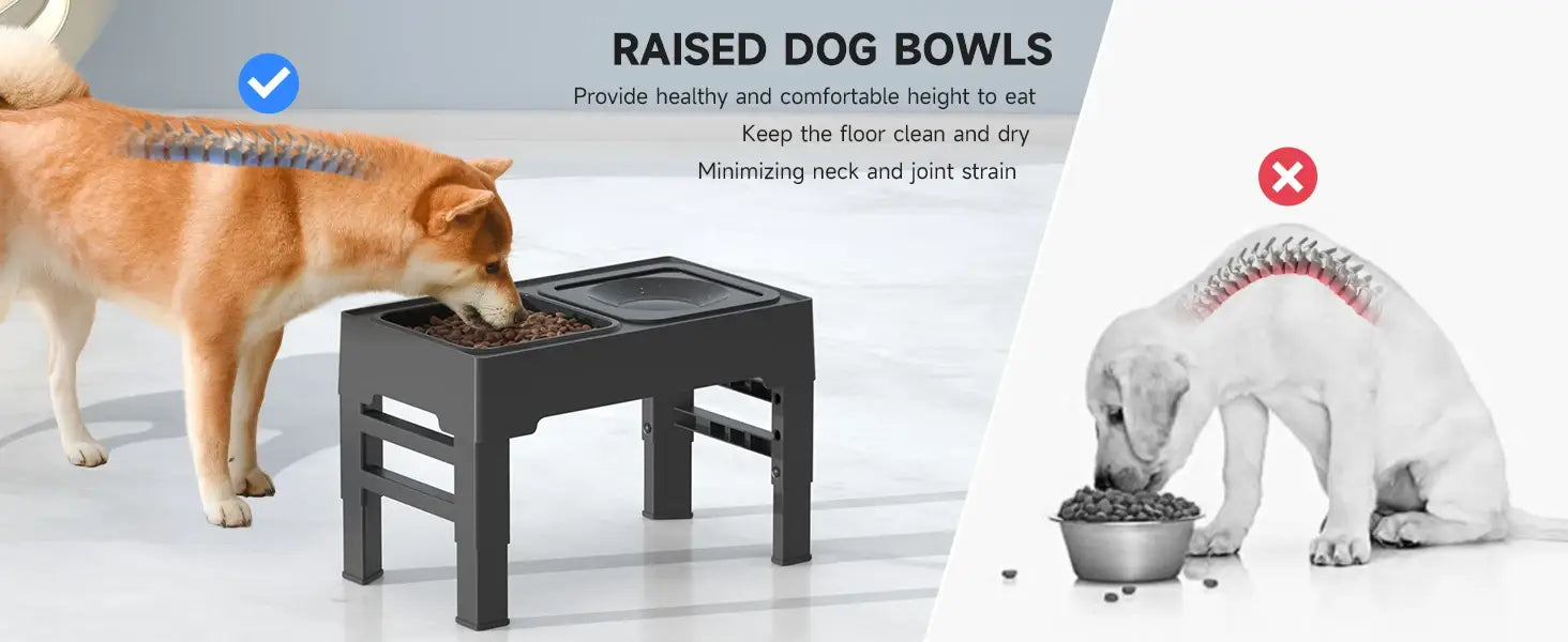 ELS PET Elevated Dog Bowls Adjustable Raised Dog Bowl with Slow Feeder Dog Bowl and Dog Water Bowl Non-Spill for Dogs