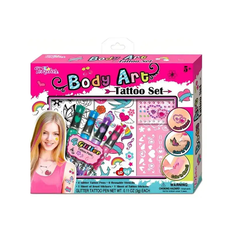 2024 Kids Makeup Set Body Art Tattoo Set Tattoo Pen Tattoo Stencil Gem Stickers Set Kids Toys