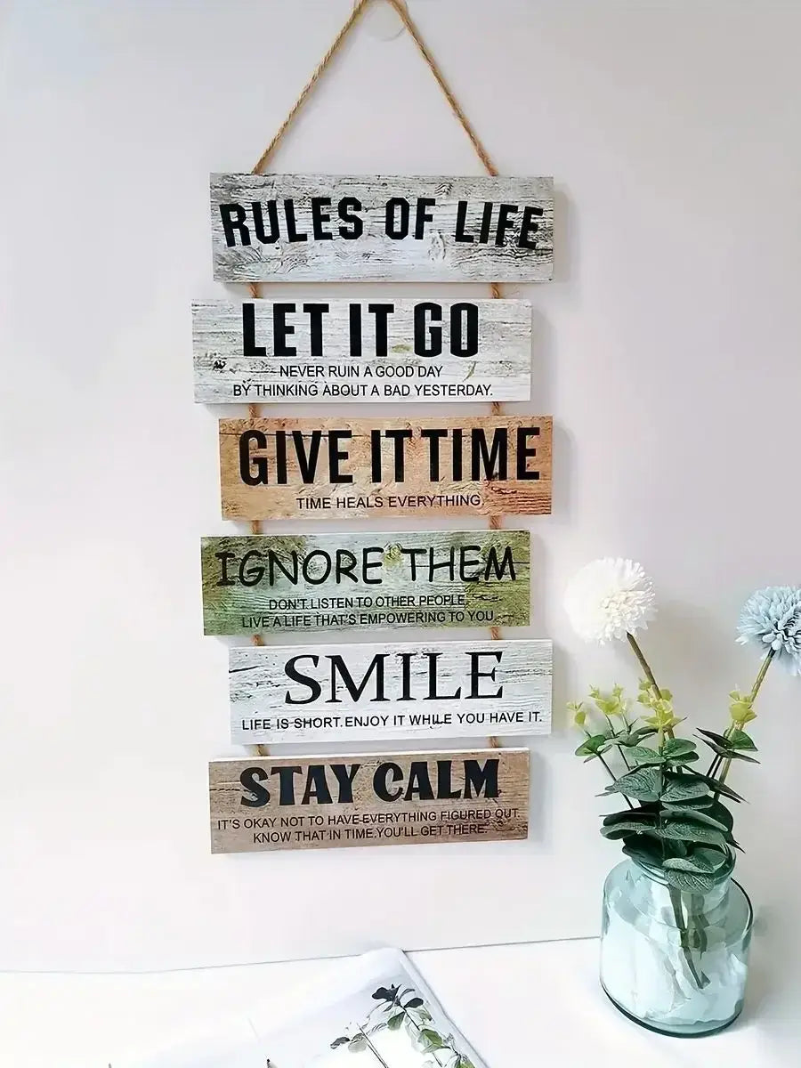 1pc Wooden Inspirational Hanging Festive Decor For Home & Gift 3D Wall Art With Rope For Room & Holiday Inspirational