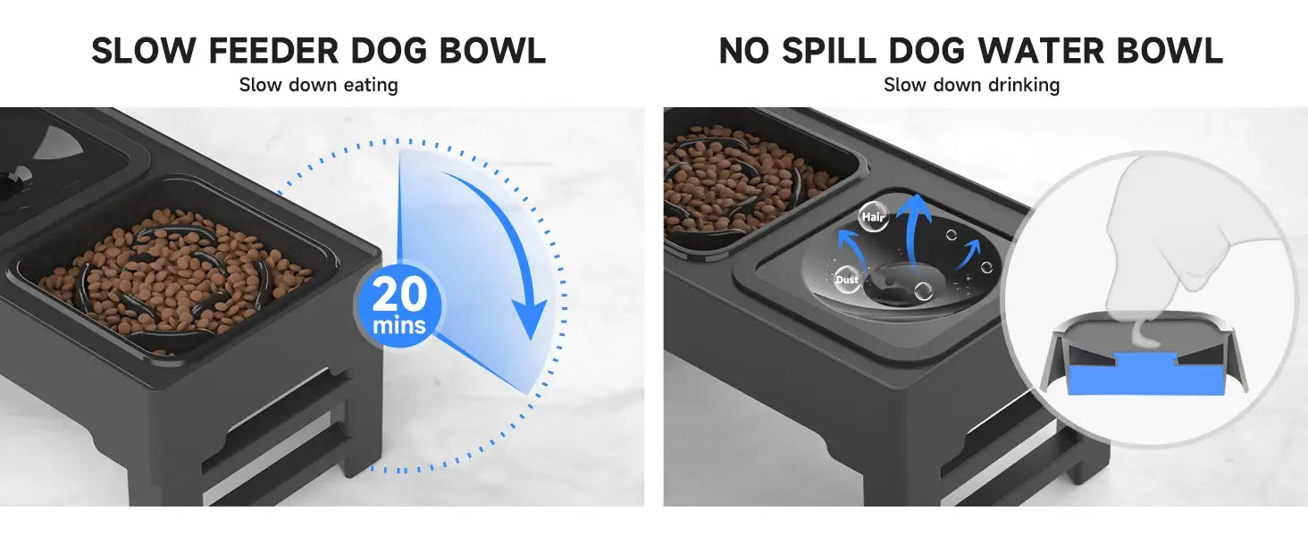 ELS PET Elevated Dog Bowls Adjustable Raised Dog Bowl with Slow Feeder Dog Bowl and Dog Water Bowl Non-Spill for Dogs