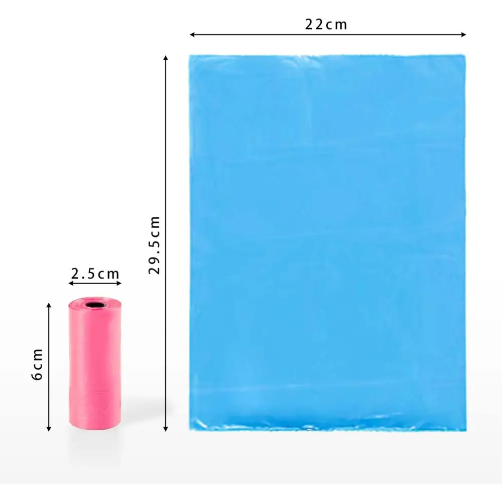 Blue plastic bag and pink roll of AiTodos 600PCS Dog Poop Bags for pet waste disposal