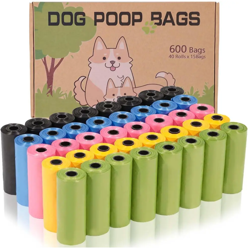 Colorful AiTodos 600PCS Dog Poop Bags in Black, Blue, Pink, Yellow, Green for pet cleanup