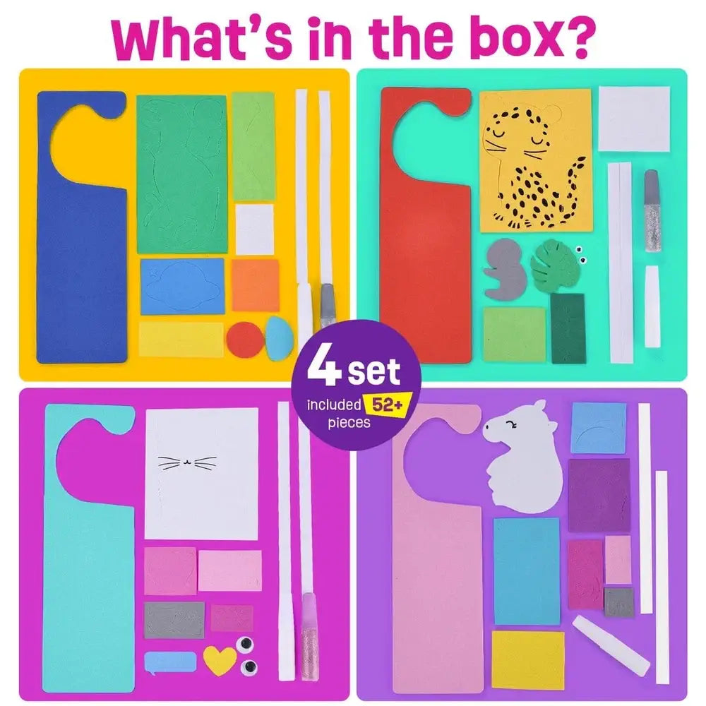 Animals Door Hangers Craft Kits - 4 Set DIY Foam Door Knob Hanger Kit for Kids