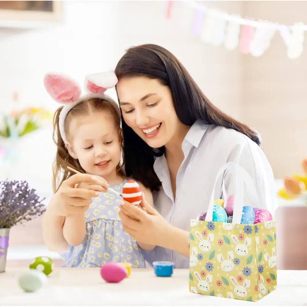 AUXHCYL Easter Gift Bags perfect for Easter Egg Hunt, reusable non-woven tote bags