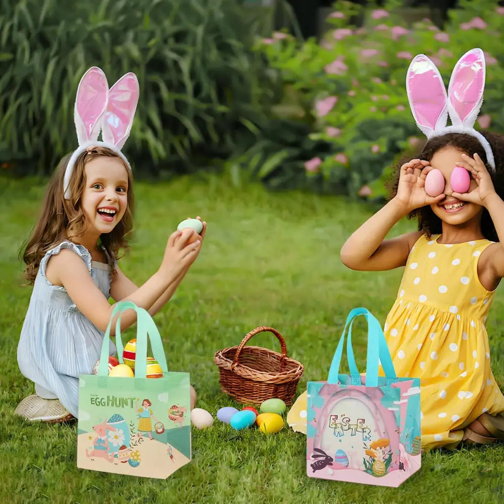 AUXHCYL 4 Pack Easter Gift Bags for kids Non-Woven Easter Egg Hunt Bags with Handles Reusable Easter Basket for easter