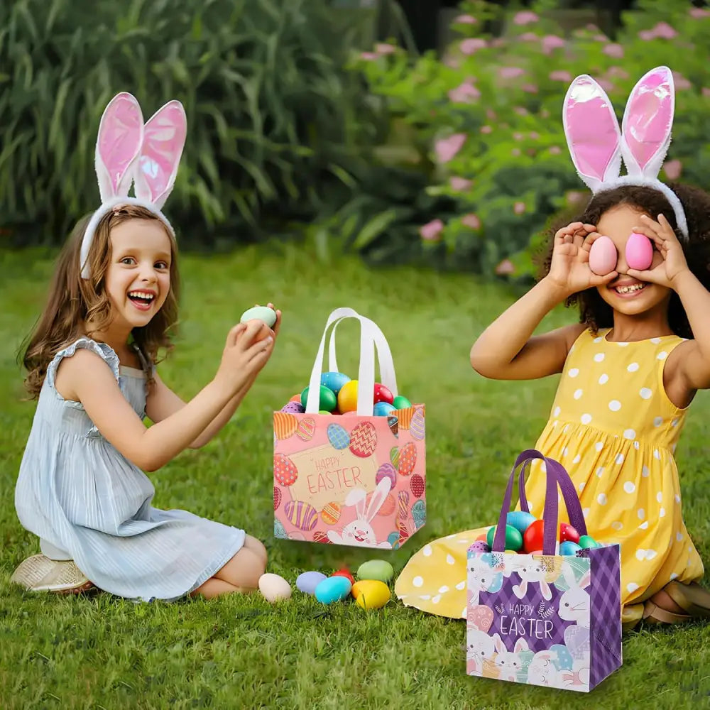 AUXHCYL 4 Pack Easter Gift Bags for kids Non-Woven Easter Egg Hunt Bags with Handles Reusable Easter Basket for easter