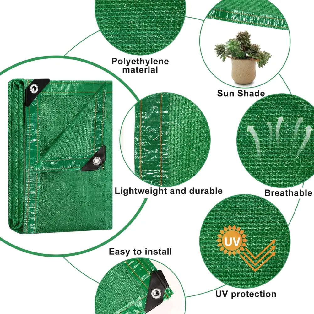 Green polyethylene sun shade tarp for greenhouse shading and garden plant protection