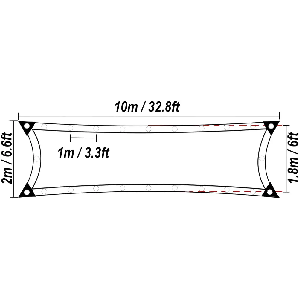 Rectangular shade sail diagram with dimensions for BeGrit Greenhouse Shading Net