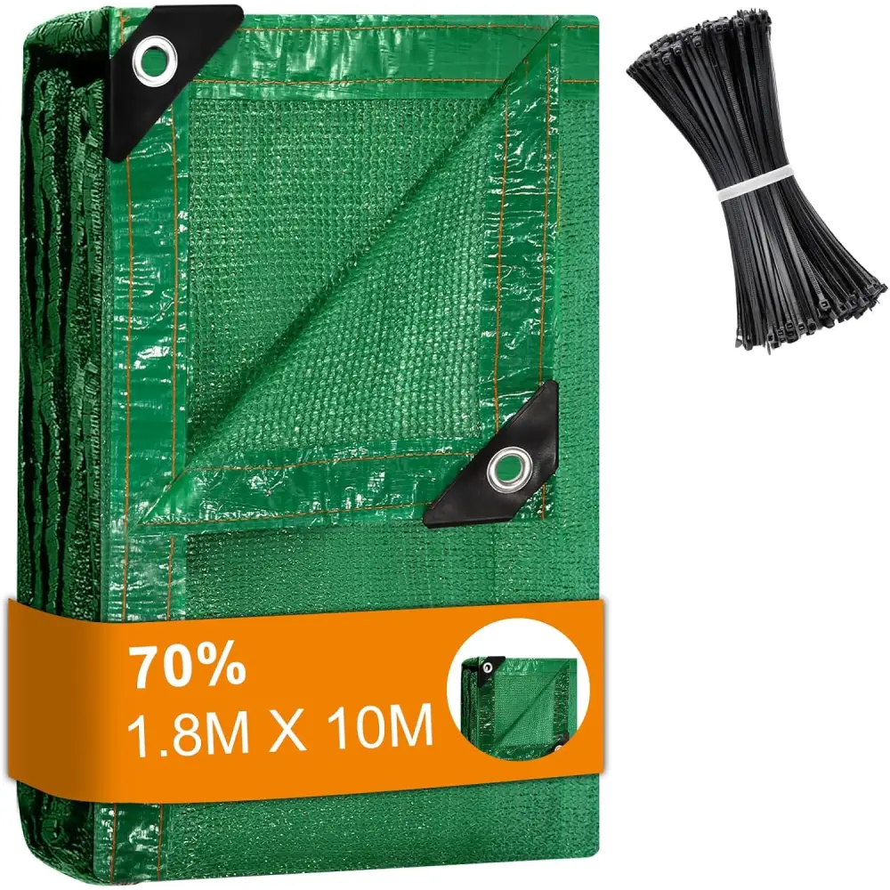 Green tarp with black zip ties for BeGrit Greenhouse Shading Net UV resistant sun shade cloth