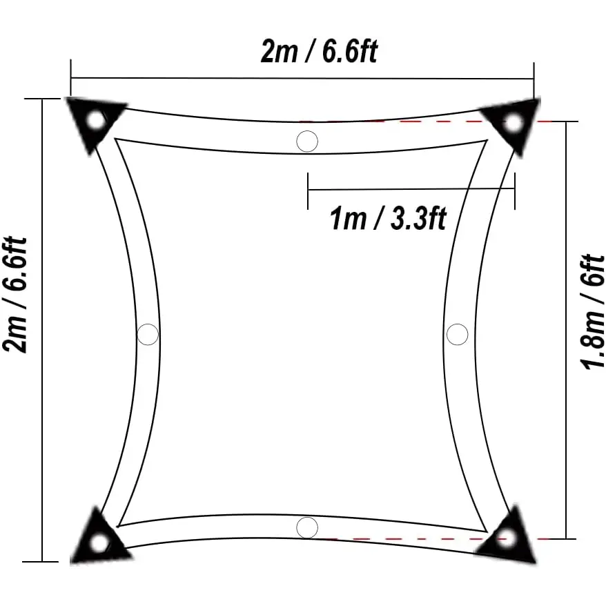 Curved-edge square shade sail with dimensions for BeGrit Greenhouse Shading Net outdoor use