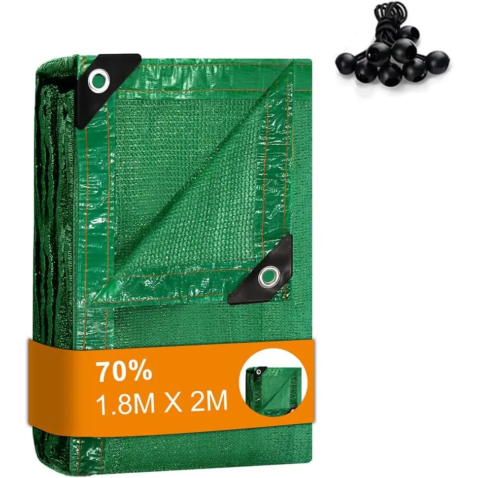 Green greenhouse shading net with black grommets and UV resistant material