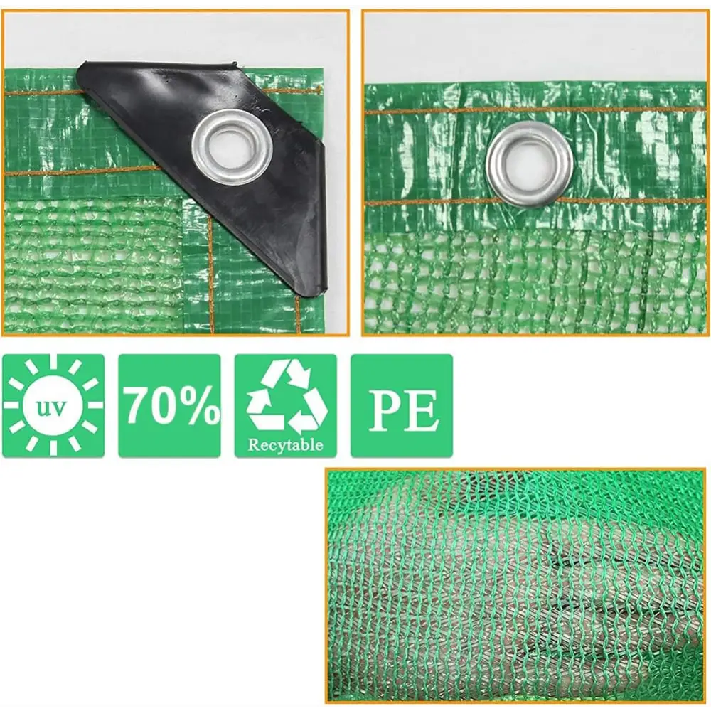 Green mesh tarp with grommets for greenhouse shading and sunblock garden protection