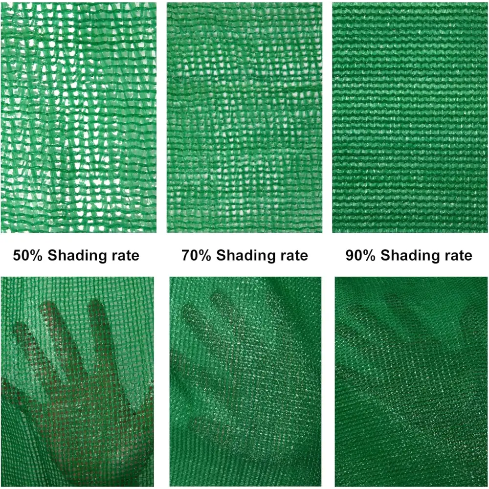Green shade cloth with varying densities for greenhouse shading and garden protection
