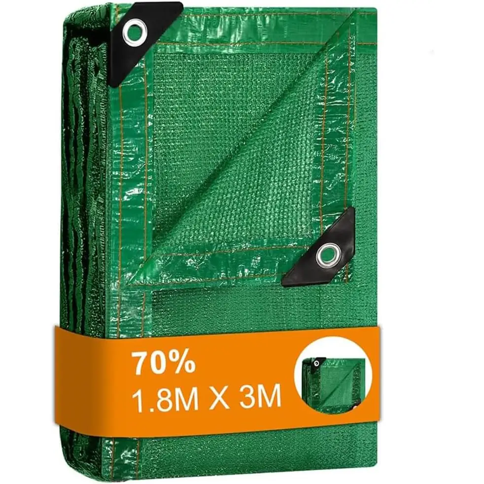 Folded green greenhouse shading net with grommets for outdoor garden and plant sun protection