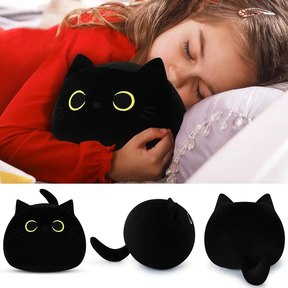 Black Cat Plush Pillow Kawaii Plush Kitten Soft Toy Comfortable Stuffed Animal Hugging Pillow Cute Stuffed Cat Doll