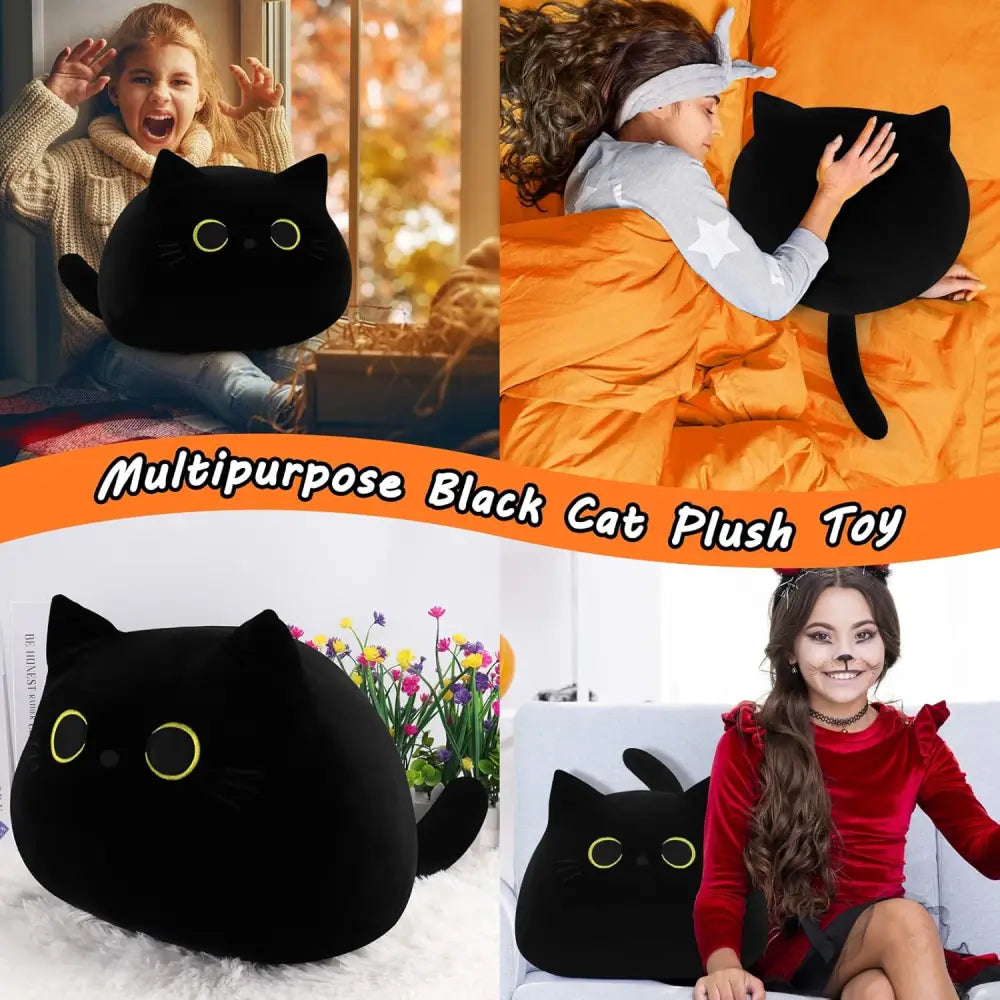 Black Cat Plush Pillow Kawaii Plush Kitten Soft Toy Comfortable Stuffed Animal Hugging Pillow Cute Stuffed Cat Doll