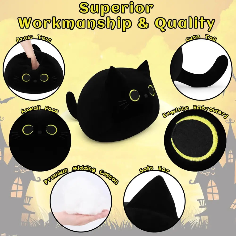 Black Cat Plush Pillow Kawaii Plush Kitten Soft Toy Comfortable Stuffed Animal Hugging Pillow Cute Stuffed Cat Doll