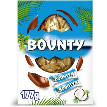 Bounty Large Egg 177G packaging featuring rich cocoa butter for a delicious treat