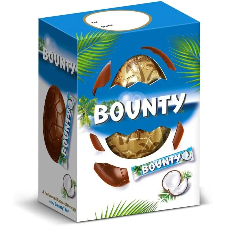 Bounty Large Egg box featuring delicious chocolate and creamy cocoa butter filling