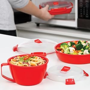 Sistema Microwave Steamer with Removable Steamer Basket | 2.4 L | BPA-Free | Red/Clear