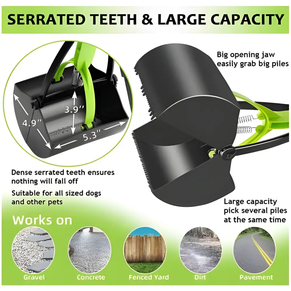 Ceasyde Long Handle Dog Pooper Scooper with Serrated Teeth for Easy Waste Removal