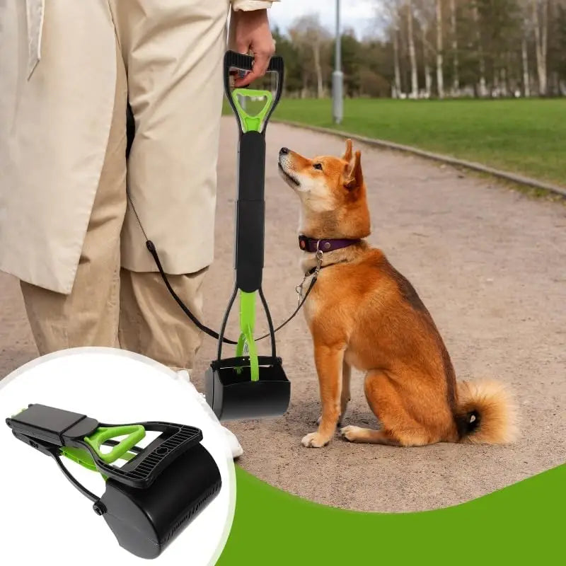 Ceasyde Long Handle Dog Pooper Scooper with black and green design for easy waste pickup