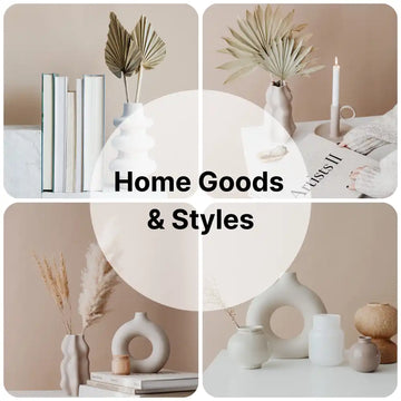 Collage of home decor items.