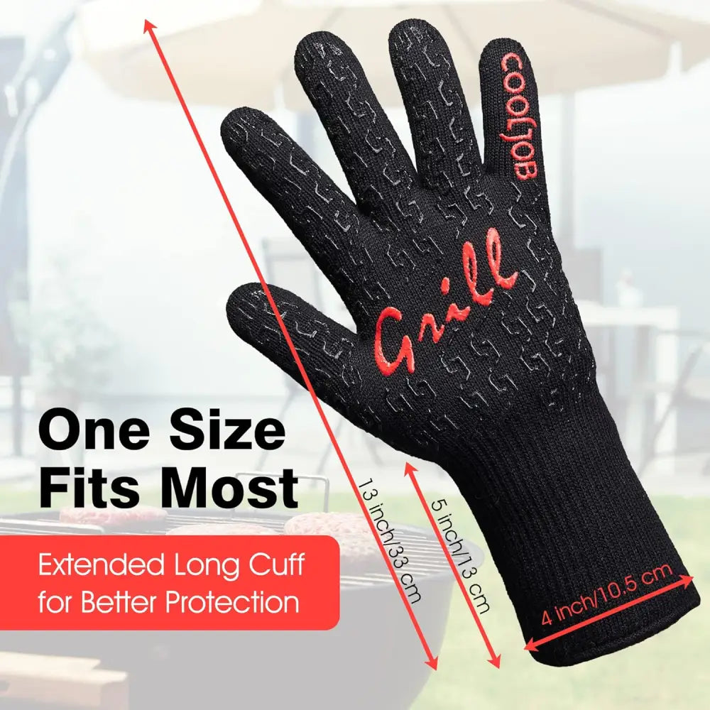 COOLJOB BBQ Gloves Oven Gloves Heat Resistant with Non Slip Silicone Oven Mitts with Fingers for Barbecue Grilling